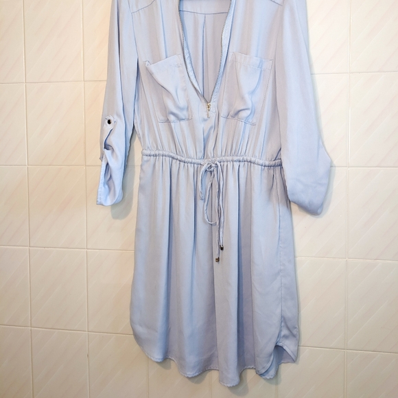 Dynamite Light Blue Drawstring Waist Shirt Dress Size Small - Picture 10 of 12
